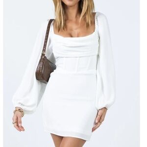 LILLIE LONG SLEEVE MINI DRESS WHITE ( PRINCESS POLLY )
